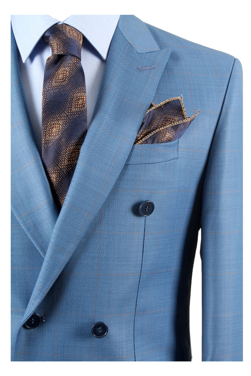 Erkek Lacivert Regular Fit Kruvaze Takım Elbise - 3