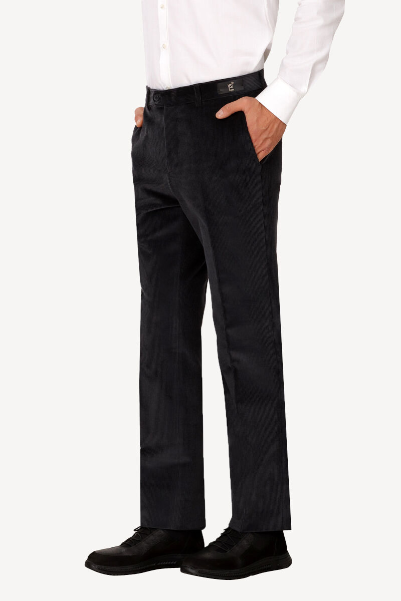 Erkek Gri Klasik Kadife Pantolon - 3