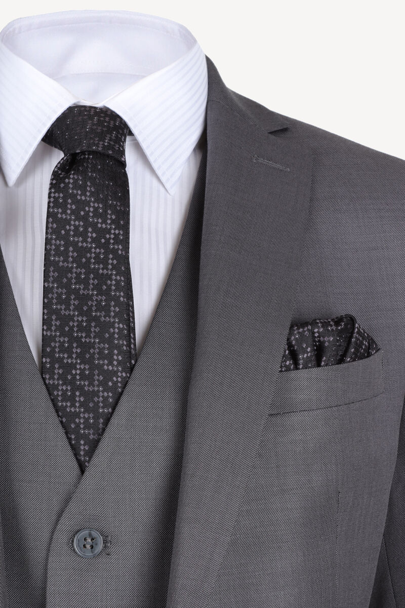 Erkek Gri Slim Fit Yelekli Takım Elbise - 3