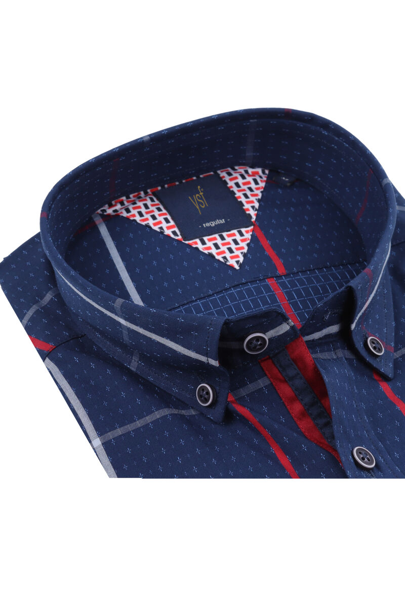 Erkek Lacivert Kırmızı Ekose Regular Fit Gömlek - 2