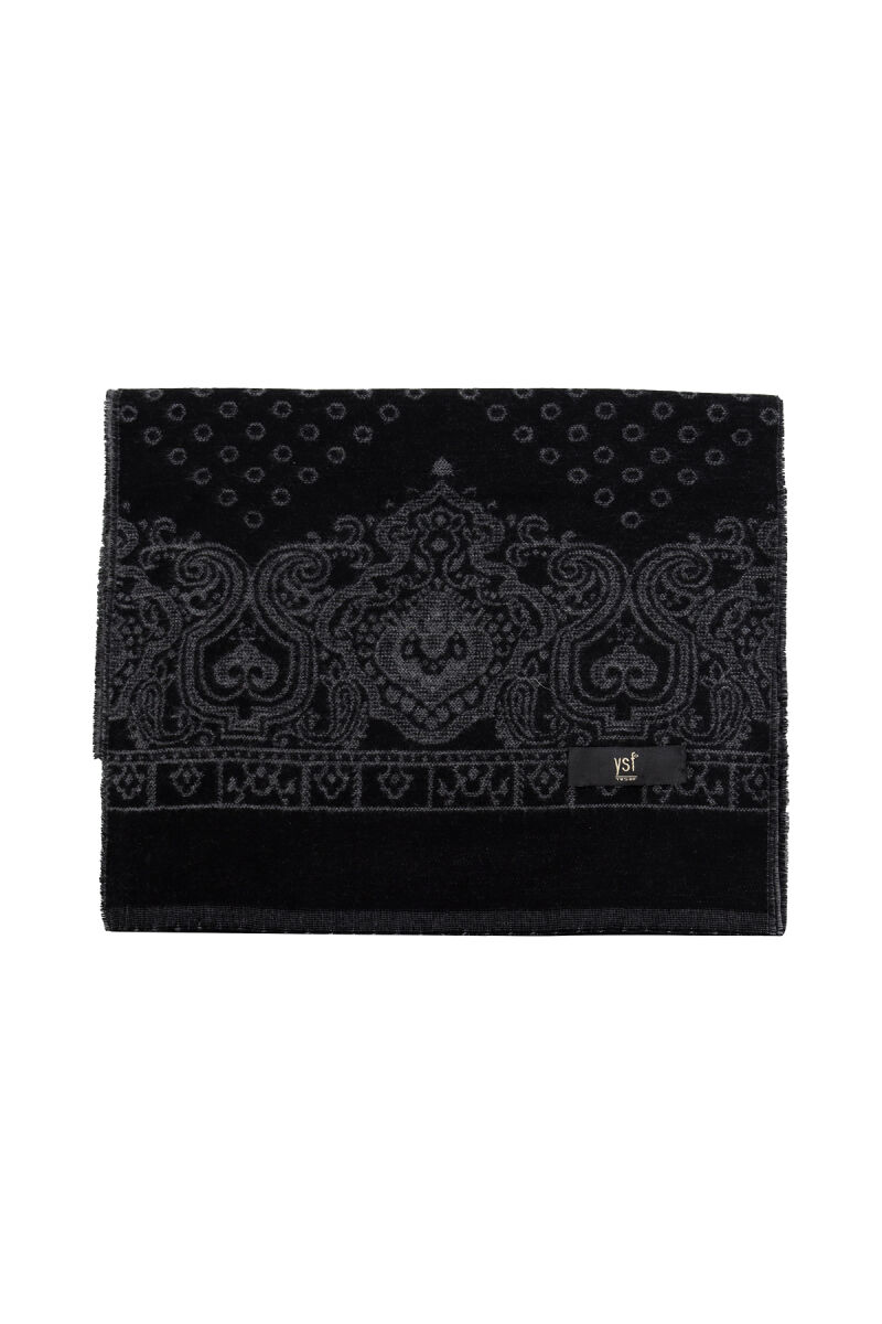 Erkek Siyah Gri Yünlü Desenli Kaşkol - 1