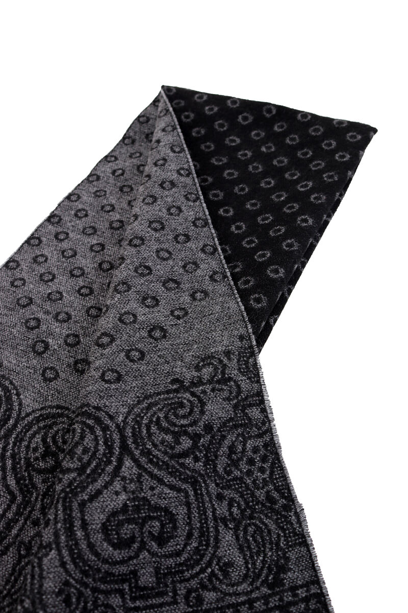 Erkek Siyah Gri Yünlü Desenli Kaşkol - 2